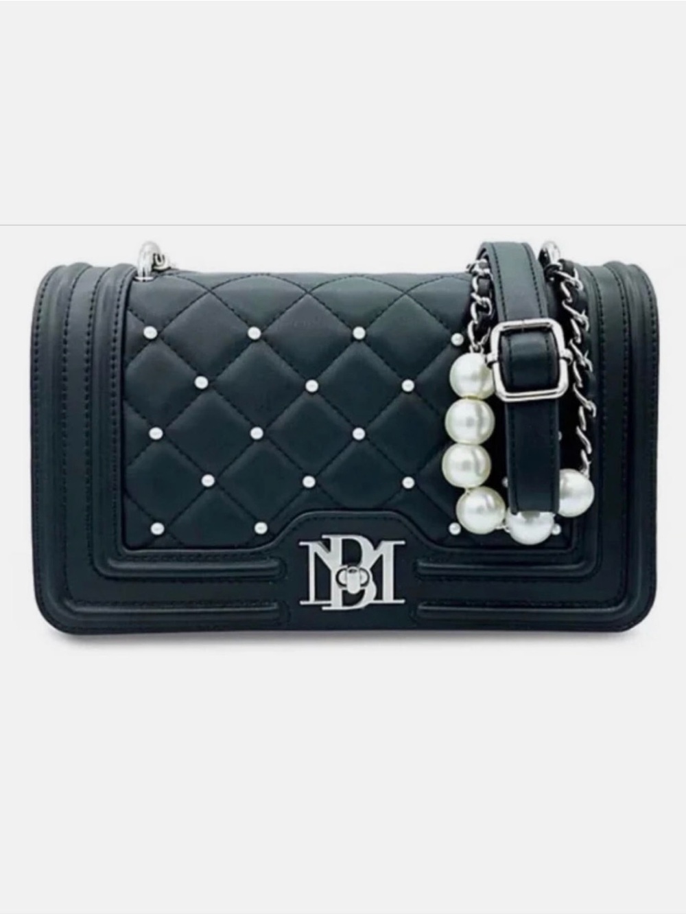 Quilted Pearl-Accent Black cross body/shoulder Bag